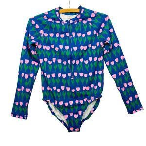 Hanna Andersson Girls Pink Tulip Long Sleeve Rash Guard Swimsuit Size 12 150